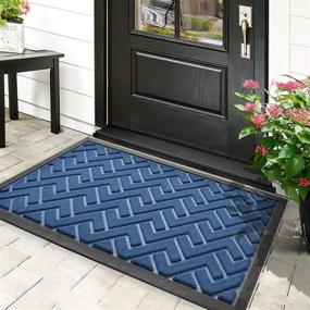 img 4 attached to 🚪 Heavy Duty Rubber Doormat: Anti-Slip, Indoor Outdoor, Navy Blue - 17"x29" Size