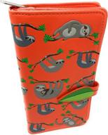 large sloth women's bifold 🦥 wallet in orange vegan leather, 7 inches logo