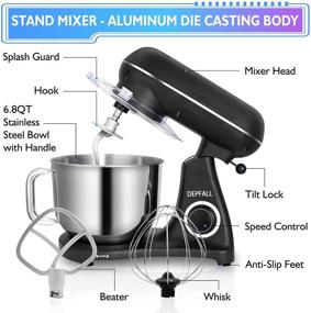 img 3 attached to 🥣 DEPFALL Stand Mixer, 6.8-Quart 800W 6-Speed All Metal Housing Tilt-Head Food Dough Mixer, SM-1522Y Kitchen Electric Mixer with Stainless Steel Bowl, Hook, Whisk, Beater (6.5L, Matte Black)