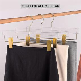 img 2 attached to 👗 BESSER HAUS Acrylic Clothing Hangers with Gold Hooks - Clear & Luxurious Skirt Pants Hangers with Gold Clips for Closet Storage (Pack of 10)