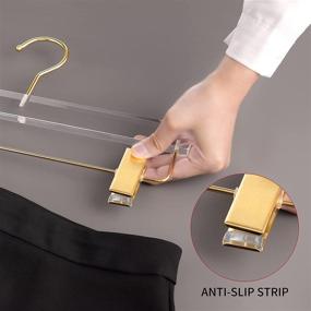 img 1 attached to 👗 BESSER HAUS Acrylic Clothing Hangers with Gold Hooks - Clear & Luxurious Skirt Pants Hangers with Gold Clips for Closet Storage (Pack of 10)