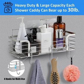 img 2 attached to 🚿 Rustproof Shower Caddy 2-Pack with 8 Hooks - Bathroom Storage for Hanging Towel, Razor, Bath Sponge, Brush - No-Drilling Stainless Steel Adhesive Organizer for Dorm, Bath, Kitchen