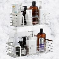 🚿 rustproof shower caddy 2-pack with 8 hooks - bathroom storage for hanging towel, razor, bath sponge, brush - no-drilling stainless steel adhesive organizer for dorm, bath, kitchen logo