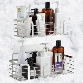 img 4 attached to 🚿 Rustproof Shower Caddy 2-Pack with 8 Hooks - Bathroom Storage for Hanging Towel, Razor, Bath Sponge, Brush - No-Drilling Stainless Steel Adhesive Organizer for Dorm, Bath, Kitchen