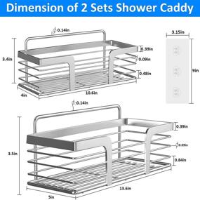 img 1 attached to 🚿 Rustproof Shower Caddy 2-Pack with 8 Hooks - Bathroom Storage for Hanging Towel, Razor, Bath Sponge, Brush - No-Drilling Stainless Steel Adhesive Organizer for Dorm, Bath, Kitchen