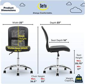 img 2 attached to 🪑 Serta 48740 Essential Mesh Low-Back Computer Desk Task Chair: No Arm, Home Office or Conference Room, Black Faux Leather