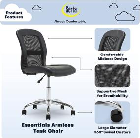 img 3 attached to 🪑 Serta 48740 Essential Mesh Low-Back Computer Desk Task Chair: No Arm, Home Office or Conference Room, Black Faux Leather