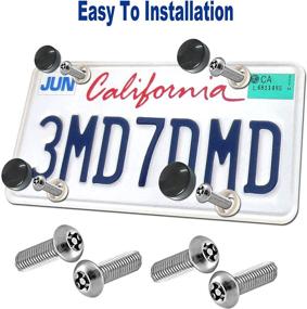 img 1 attached to 🔒 Enhanced Car Tag Security Kit: Aootf Anti Theft License Plate Screws, Stainless Steel Bolts with Black Caps, M6 (1/4'') Security Mount Hardware, Rattle Proof Pads - Includes Bonus Tire Valve Caps & American Flag Decals