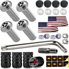 img 4 attached to 🔒 Enhanced Car Tag Security Kit: Aootf Anti Theft License Plate Screws, Stainless Steel Bolts with Black Caps, M6 (1/4'') Security Mount Hardware, Rattle Proof Pads - Includes Bonus Tire Valve Caps & American Flag Decals