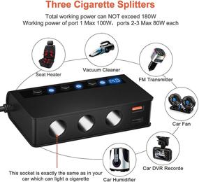 img 3 attached to 🔌 SONRU Cigarette Lighter Splitter: 180W QC 3.0 Car Charger, 3 Sockets, 4-Port USB Outlet, On/Off Switches, Voltage Display