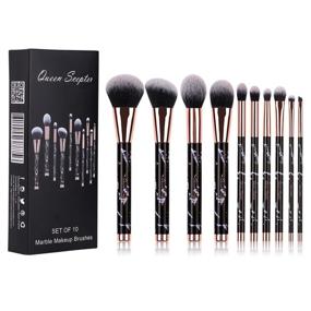 img 4 attached to 10-Piece Marble Eyeshadow Makeup Brush Set - Professional Brushes for Concealer, Eyeliner, Eyebrow, Foundation, and Face, Ideal for Travel and Cosmetic Application