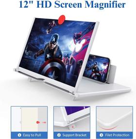 img 3 attached to 📱 Увеличитель экрана на 12 дюймов - 3D HD мобильный телефонный увеличитель экрана для фильмов, видео и игр - Складная подставка для телефона с усилителем экрана - Поддерживает все смартфоны (белый)