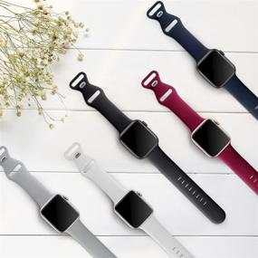 img 3 attached to 5 Pack Soft Silicone Sport Straps for Apple Watch SE 📱 Series 6/5/4/3/2/1 - Compatible with 38mm/40mm & 42mm/44mm, Gray/White/Black/Wine Red/Navy Blue, S/M Size