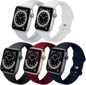 img 4 attached to 5 Pack Soft Silicone Sport Straps for Apple Watch SE 📱 Series 6/5/4/3/2/1 - Compatible with 38mm/40mm & 42mm/44mm, Gray/White/Black/Wine Red/Navy Blue, S/M Size