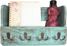 img 3 attached to 📬 Rustic Blue Wooden Wall Mount Mail Holder Organizer with 4 Double Key Hooks – Entryway Wall Décor and Magazine Holder