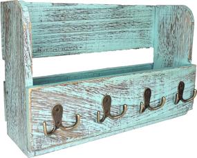 img 2 attached to 📬 Rustic Blue Wooden Wall Mount Mail Holder Organizer with 4 Double Key Hooks – Entryway Wall Décor and Magazine Holder