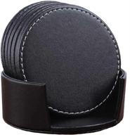 🍻 carlway set of 6 leather drink coasters: stylish black cup mats for home and kitchen use (3.94") logo