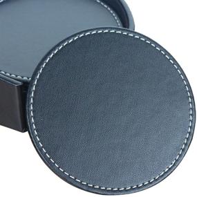 img 2 attached to 🍻 CARLWAY Set of 6 Leather Drink Coasters: Stylish Black Cup Mats for Home and Kitchen Use (3.94")