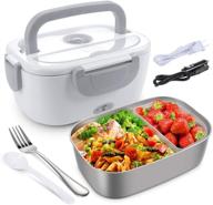 🍱 portable electric lunch box for car and home, office - 12v-24v/110v 55w food warmer heater for men & adults with food-grade stainless steel container 1.5l, 1 fork & 1 spoon - grey логотип