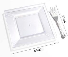 img 3 attached to 100 Clear Dessert Plates with 100 Silver Dessert Fork - Square, Party Essentials Plates & Silverware: Ideal for Weddings and Parties