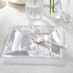 img 2 attached to 100 Clear Dessert Plates with 100 Silver Dessert Fork - Square, Party Essentials Plates & Silverware: Ideal for Weddings and Parties