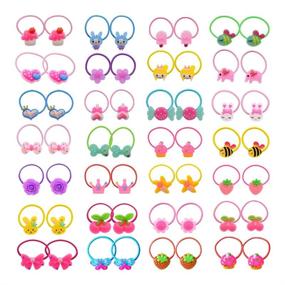 img 4 attached to 🎀 Cartoon Elastic Hair Ties Set - Pack of 50 (25 Pairs) for Little Girls' Small Ropes - Ponytail Holders for Toddlers