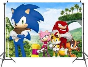 img 2 attached to 📸 Sonic Hedgehog Photography Backdrop: Baby Shower Palm Mountain Scenery Photo Background for Newborns, 1st Birthday Banner Decorations, Party Supplies, Vinyl 5x3ft – Perfect for Photo Booths and Cake Tables!