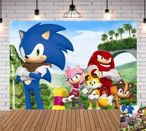 img 4 attached to 📸 Sonic Hedgehog Photography Backdrop: Baby Shower Palm Mountain Scenery Photo Background for Newborns, 1st Birthday Banner Decorations, Party Supplies, Vinyl 5x3ft – Perfect for Photo Booths and Cake Tables!