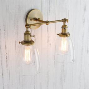 img 1 attached to 🏺 Vintage Industrial Antique Permo Double Sconce - Oval Cone Clear Glass Shade 2-Light Wall Sconces (Antique)