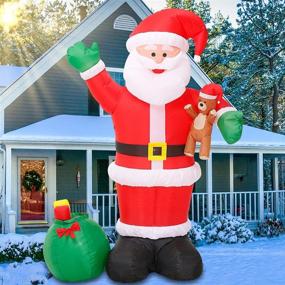 img 2 attached to 🎅 Christmas Inflatable Decoration Santa Claus with Gift Bag and Bear – DomKom 6 FT, LED Lights Blow Up Yard Decoration for Holiday Xmas Party, Indoor/Outdoor Winter Decor for Garden, Yard, Lawn