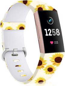 img 4 attached to 🌻 Водонепроницаемый ремешок с принтом для замены на Charge 4, Charge 3 и Charge 3 SE Fitness Activity Tracker - малая длина, дизайн подсолнухов - Maledan совместимы с ремешками для Charge 3 для женщин и девочек.