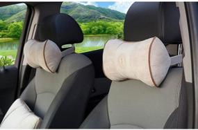 img 3 attached to 🚗 Adjustable Elastic Car Travel Pillow for Neck and Back Pain Relief - Firm Beige Head Protector Pillow, Ideal for Airplane and Chair Support - 1 Piece