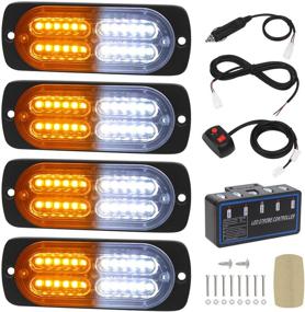 img 4 attached to 🚦 Linkitom 4pcs Super Slim 24-LED Car Truck Surface Mount Emergency Hazard Warning Strobe Light (Amber&amp;White) with Enhanced Sync Feature