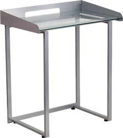 img 3 attached to 💻 Contemporary Clear Tempered Glass Desk with Cable Management Border and Silver Metal Frame by Flash Furniture