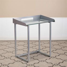 img 4 attached to 💻 Contemporary Clear Tempered Glass Desk with Cable Management Border and Silver Metal Frame by Flash Furniture