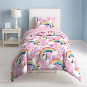 img 1 attached to 🦄 Dream Factory Kids Easy-Wash Cotton Comforter Set - Full/Queen Size, Pink Unicorn Rainbow Design