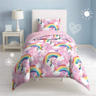 🦄 dream factory kids easy-wash cotton comforter set - full/queen size, pink unicorn rainbow design logo