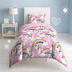 img 4 attached to 🦄 Dream Factory Kids Easy-Wash Cotton Comforter Set - Full/Queen Size, Pink Unicorn Rainbow Design