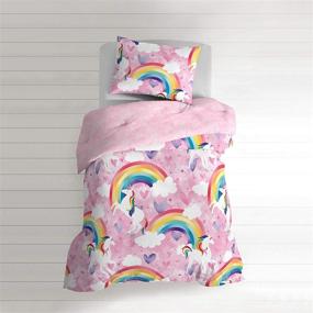 img 2 attached to 🦄 Dream Factory Kids Easy-Wash Cotton Comforter Set - Full/Queen Size, Pink Unicorn Rainbow Design