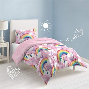 img 3 attached to 🦄 Dream Factory Kids Easy-Wash Cotton Comforter Set - Full/Queen Size, Pink Unicorn Rainbow Design