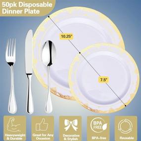 img 3 attached to 🍽️ 100 Piece Disposable Plastic Plates: 50 Premium Heavy Duty 10.25 Inch Dinner Plates + 50 Disposable 7.5 Inch Dessert Tableware Sets for Wedding Parties