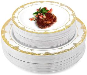img 4 attached to 🍽️ 100 Piece Disposable Plastic Plates: 50 Premium Heavy Duty 10.25 Inch Dinner Plates + 50 Disposable 7.5 Inch Dessert Tableware Sets for Wedding Parties