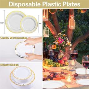 img 2 attached to 🍽️ 100 Piece Disposable Plastic Plates: 50 Premium Heavy Duty 10.25 Inch Dinner Plates + 50 Disposable 7.5 Inch Dessert Tableware Sets for Wedding Parties
