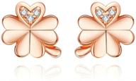 💎 stunning cz clover cubic zirconia rose gold flower stud earrings - hypoallergenic dainty jewelry for women girls logo