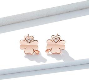 img 1 attached to 💎 Stunning CZ Clover Cubic Zirconia Rose Gold Flower Stud Earrings - Hypoallergenic Dainty Jewelry for Women Girls