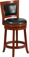 🪑 flash furniture 26'' high light cherry wood counter height stool: open panel back, swivel seat in black leathersoft logo