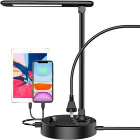 img 4 attached to 💡 LED Desk Lamp with 4 USB Charging Ports, 2 AC Power Outlets, 6FT Extension Cord, 4 Brightness Levels, Touch Dimmer Control, Eye-Caring Table Lamp for Bedside Office Hotel