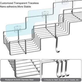 img 1 attached to 🚿 ФАНХАО Душевая корзина с крючками для шампуня и кондиционера - органайзер для хранения на полке в ванной | Крепление на стену на клей, без сверления | Ржавчина SUS304 нержавеющая сталь.