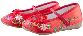 img 4 attached to 🌸 Gorgeous Floral Embroidery Mary-Jane Ballet Pumps for Shero Girls - Comfortable Low Heel, Round Toe Flats
