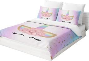 img 1 attached to 🦄 Twin Size Unicorn Bedding: Charming Eyelash Floral Printing Duvet Cover – Perfect Gift for Girls